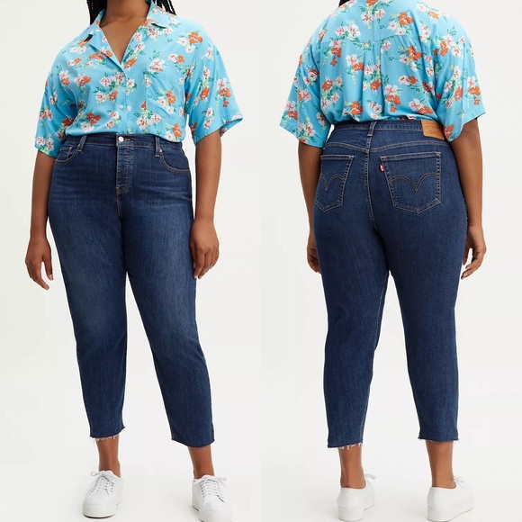 Levis Big E Jeans Wedgie Skinny Womens SZ 22W Crop Raw Hem Button Fly Plus - Picture 2 of 16